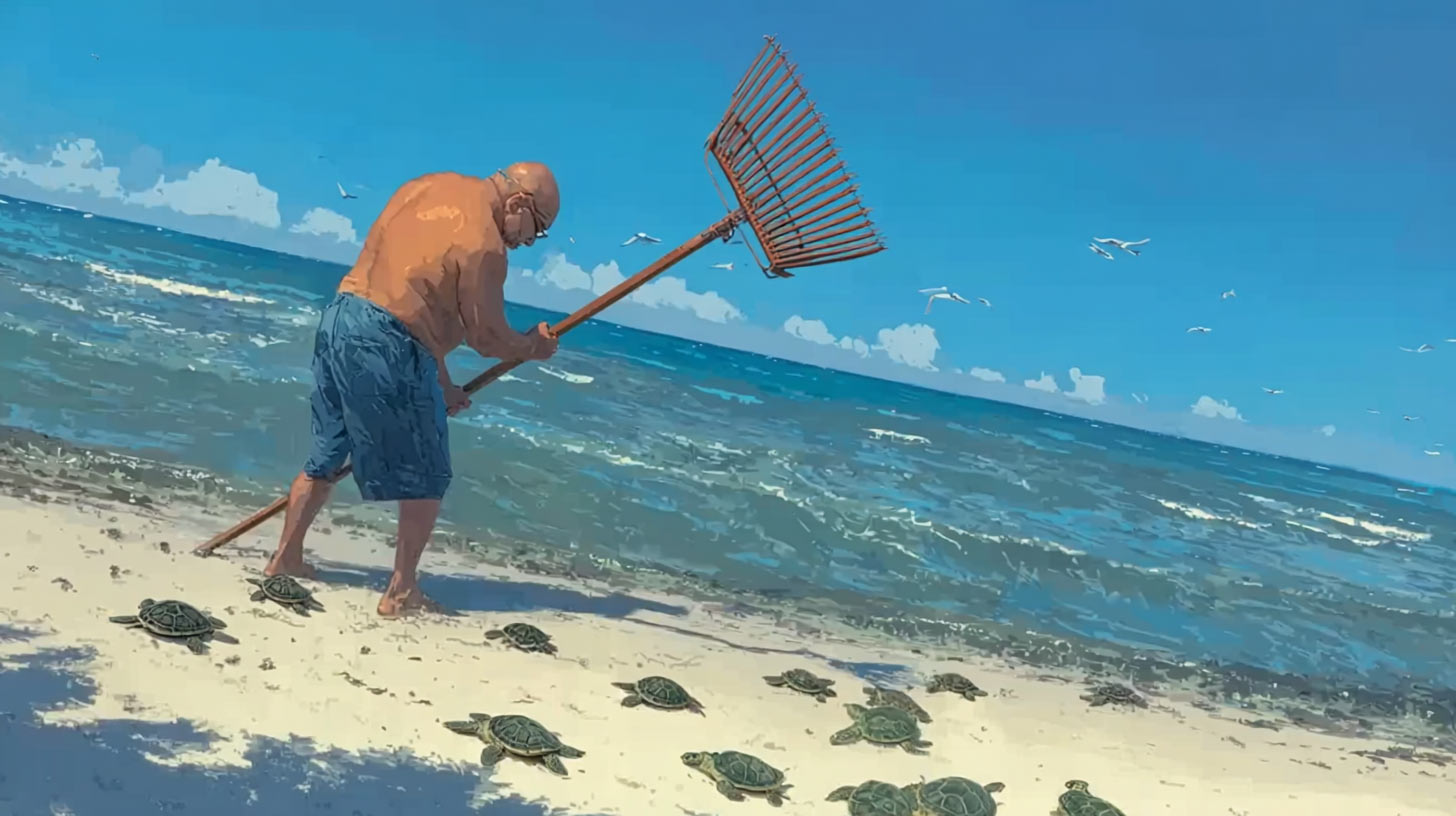 Beach Rake Hero Saves Hundreds Of Baby Turtles