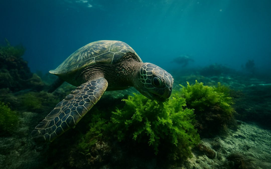 What makes an Oahu green sea turtle green?