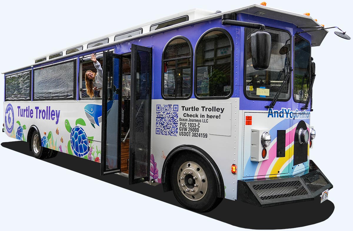 The complimentary Turtle Trolley that picks up guests at their Waikiki hotel